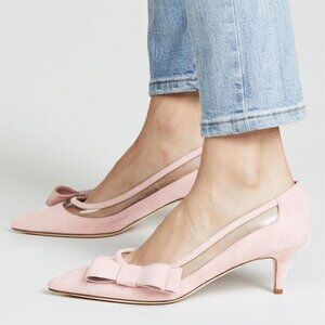 KATE SPADE Mackenzie Light Pink Suede Bow Pointed Toe Kitten Heel Pumps